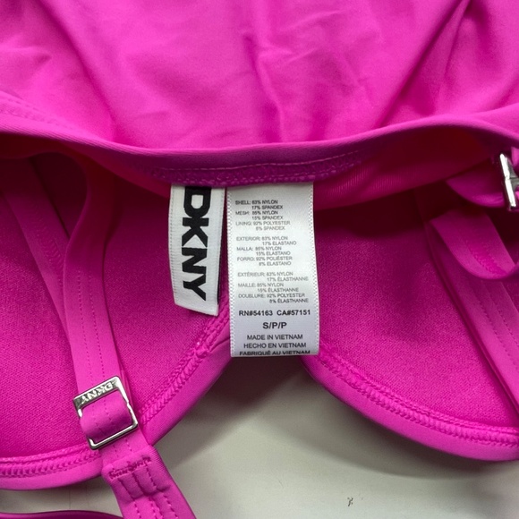 DKNY Womens Twist Front Pink Ruched One Piece Swimsuit Small - Picture 4 of 6